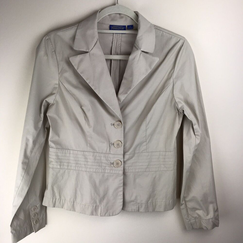 Pendleton Light weight Blazer Jacket Womens Khaki Beige Career Work Size 6